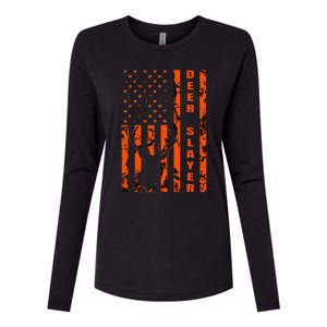 Hunter Orange Camo American Flag Deer Slayer Womens Cotton Relaxed Long Sleeve T-Shirt