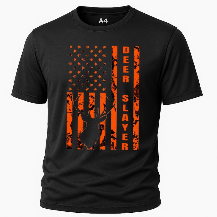Hunter Orange Camo American Flag Deer Slayer Cooling Performance Crew T-Shirt