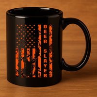 Hunter Orange Camo American Flag Deer Slayer 11oz C Handle Ceramic Mug