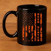 Hunter Orange Camo American Flag Deer Slayer 11oz C Handle Ceramic Mug