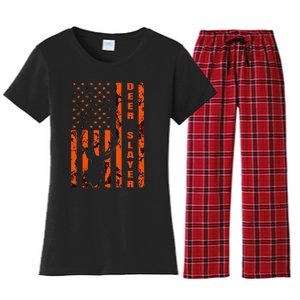 Hunter Orange Camo American Flag Deer Slayer Women's Flannel Pajama Set