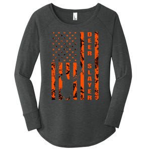 Hunter Orange Camo American Flag Deer Slayer Women's Perfect Tri Tunic Long Sleeve Shirt