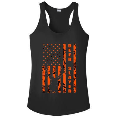 Hunter Orange Camo American Flag Deer Slayer Ladies PosiCharge Competitor Racerback Tank