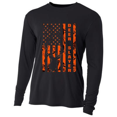 Hunter Orange Camo American Flag Deer Slayer Cooling Performance Long Sleeve Crew