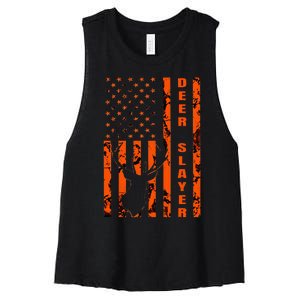 Hunter Orange Camo American Flag Deer Slayer Women's Racerback Cropped Tank