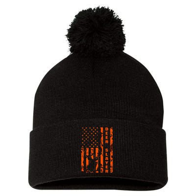 Hunter Orange Camo American Flag Deer Slayer Pom Pom 12in Knit Beanie