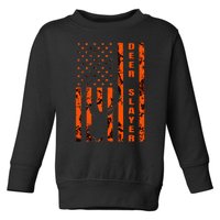 Hunter Orange Camo American Flag Deer Slayer Toddler Sweatshirt