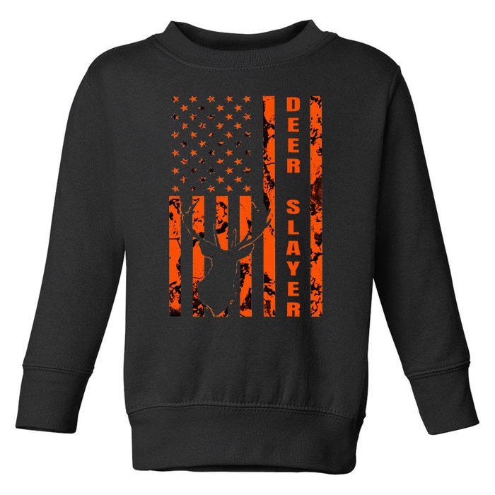 Hunter Orange Camo American Flag Deer Slayer Toddler Sweatshirt