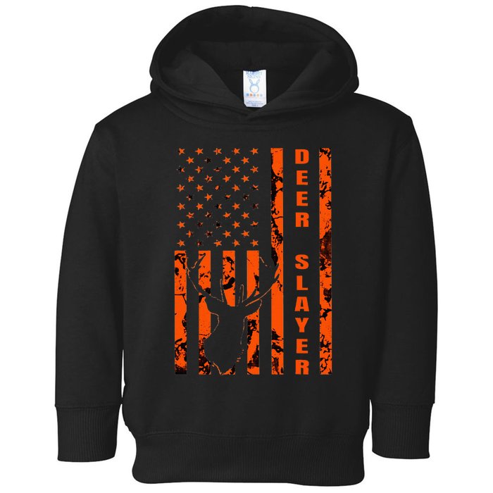 Hunter Orange Camo American Flag Deer Slayer Toddler Hoodie