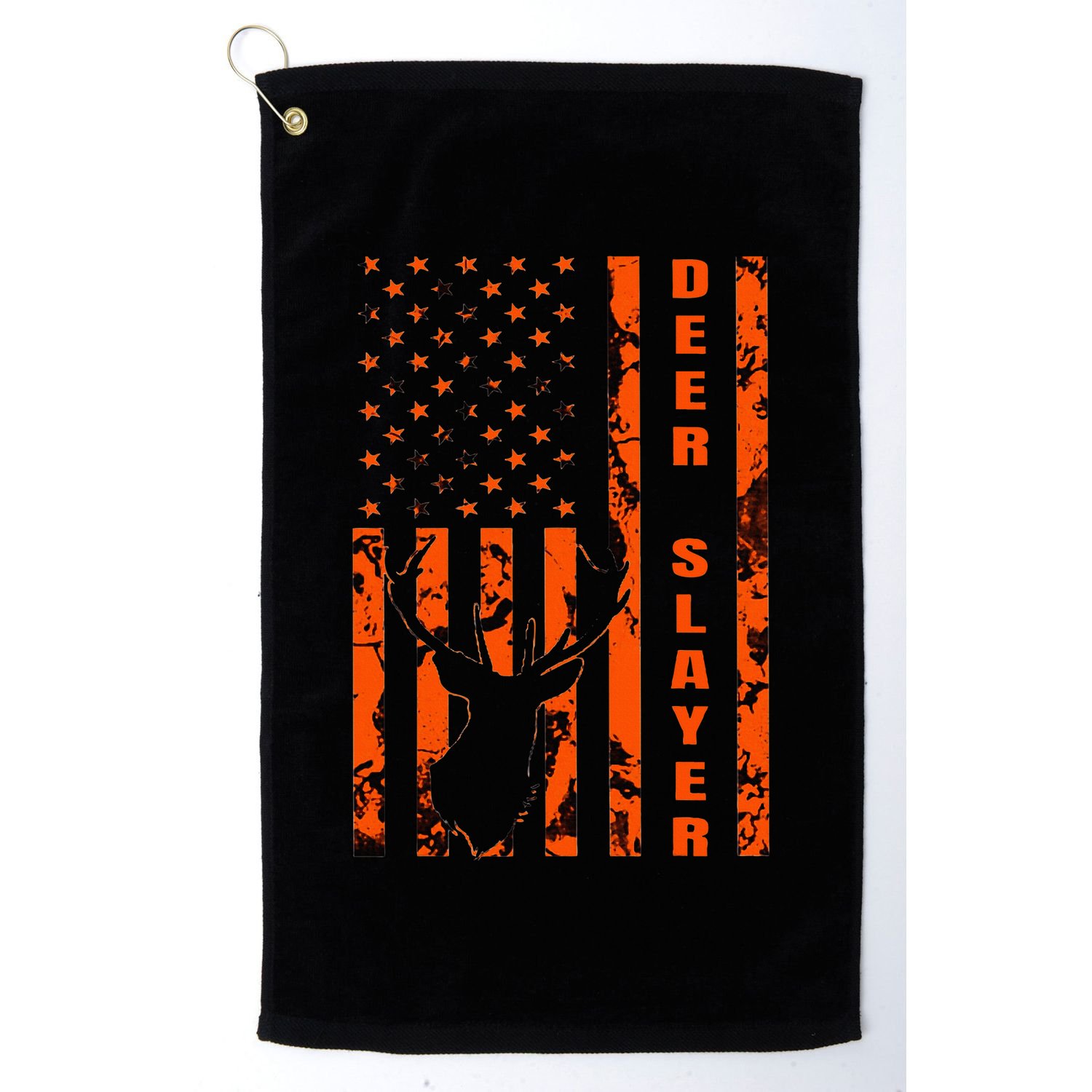 Hunter Orange Camo American Flag Deer Slayer Golf Towel