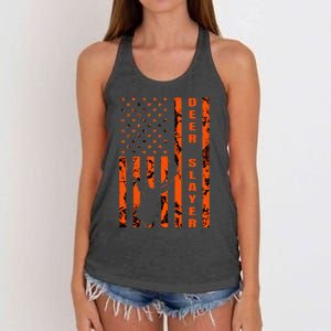 Hunter Orange Camo American Flag Deer Slayer Women's Knotted Racerback Tank