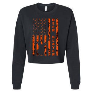 Hunter Orange Camo American Flag Deer Slayer Cropped Pullover Crew