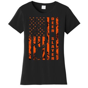 Hunter Orange Camo American Flag Deer Slayer Women's T-Shirt