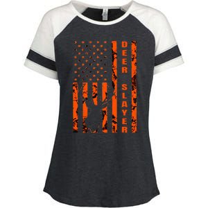 Hunter Orange Camo American Flag Deer Slayer Enza Ladies Jersey Colorblock Tee