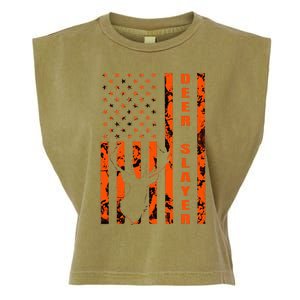 Hunter Orange Camo American Flag Deer Slayer Garment-Dyed Women's Muscle Tee