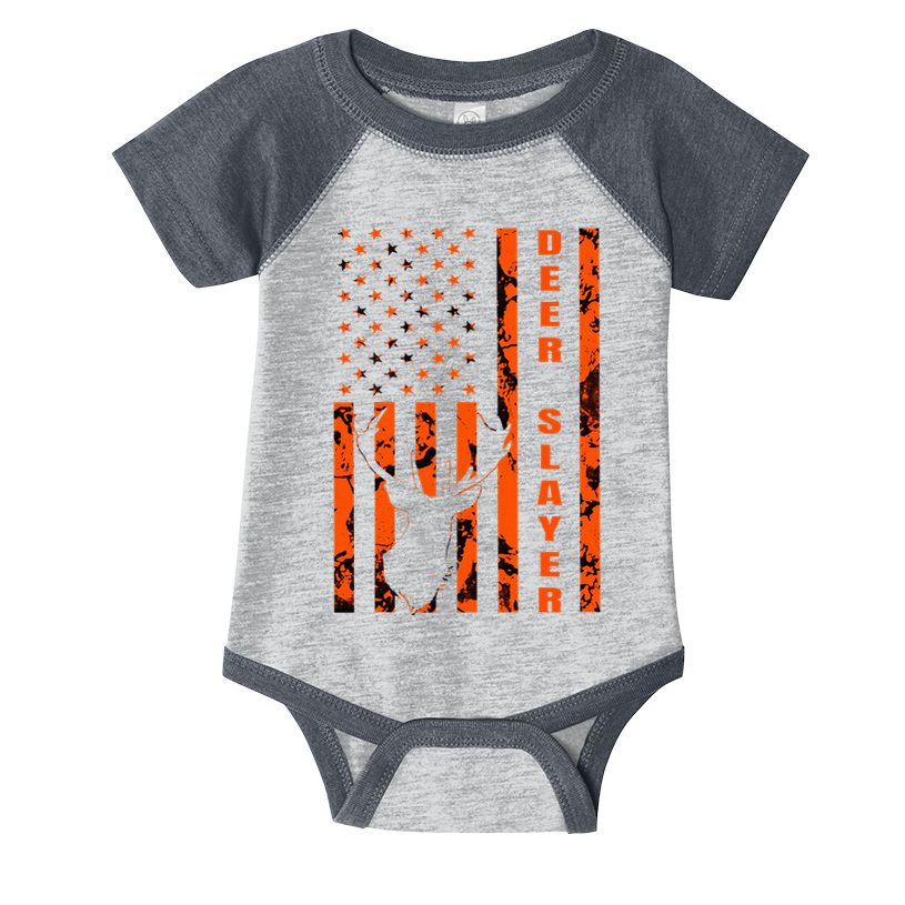 Hunter Orange Camo American Flag Deer Slayer Infant Baby Jersey Bodysuit