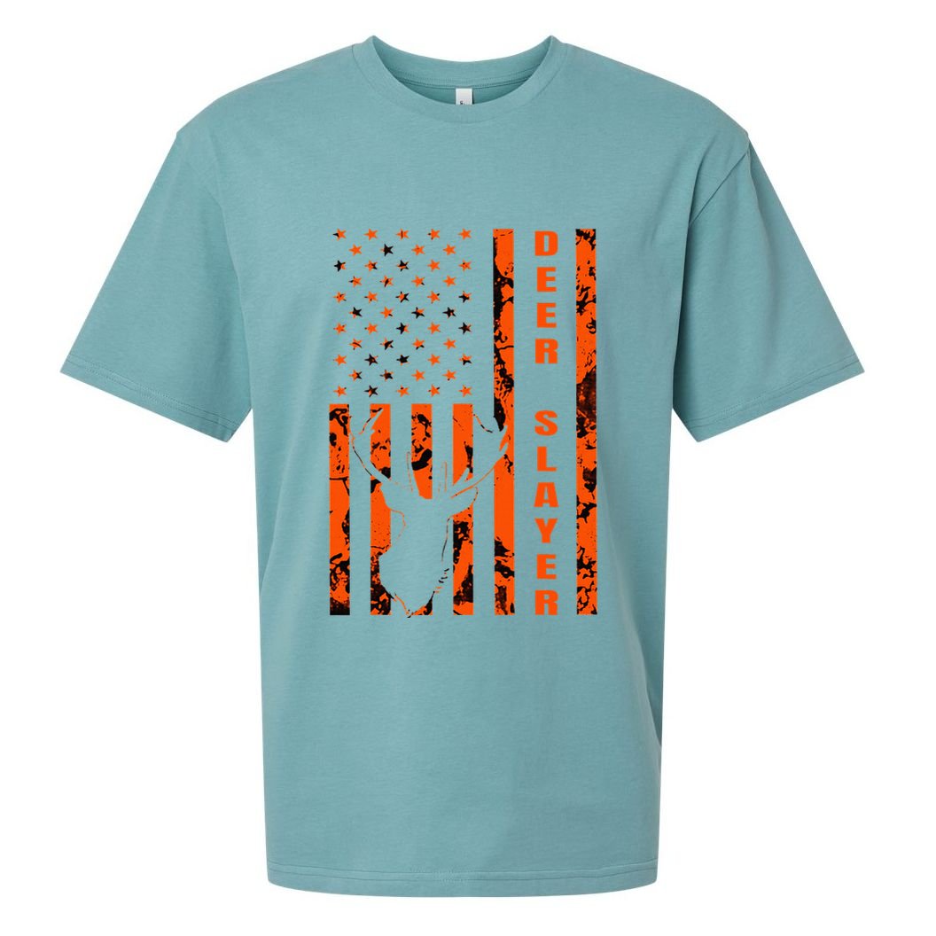 Hunter Orange Camo American Flag Deer Slayer Sueded Cloud Jersey T-Shirt