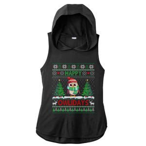 Happy Owlidays Cute Gift Funny Owl Ugly Christmas Gift Ladies PosiCharge Tri-Blend Wicking Draft Hoodie Tank