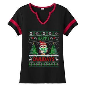 Happy Owlidays Cute Gift Funny Owl Ugly Christmas Gift Ladies Halftime Notch Neck Tee