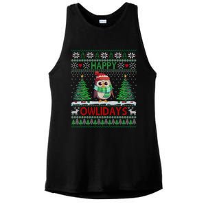 Happy Owlidays Cute Gift Funny Owl Ugly Christmas Gift Ladies PosiCharge Tri-Blend Wicking Tank