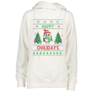 Happy Owlidays Cute Gift Funny Owl Ugly Christmas Gift Womens Funnel Neck Pullover Hood