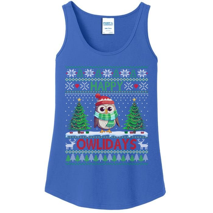 Happy Owlidays Cute Gift Funny Owl Ugly Christmas Gift Ladies Essential Tank