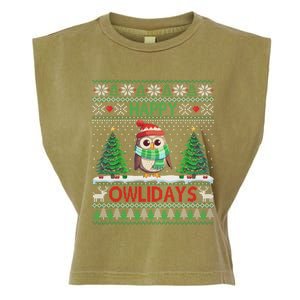 Happy Owlidays Cute Gift Funny Owl Ugly Christmas Gift Garment-Dyed Women's Muscle Tee