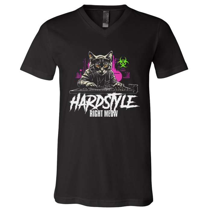 Hardstyle Outfit Cat Djs Hardstyle Right Meow V-Neck T-Shirt