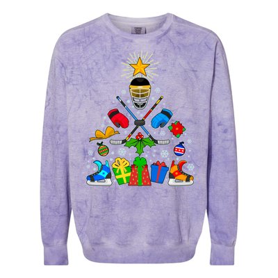 Hockey Christmas Tree Colorblast Crewneck Sweatshirt