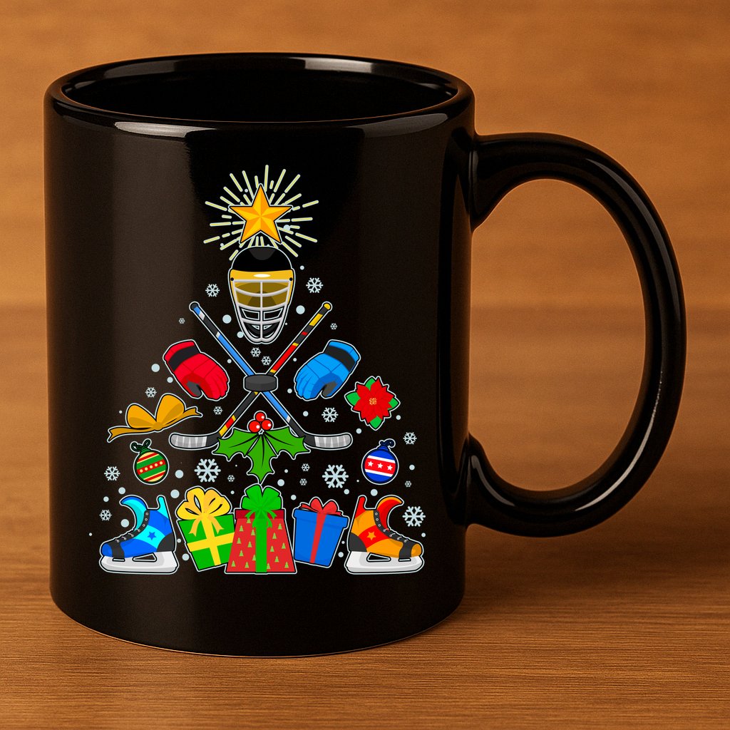 Hockey Christmas Tree 11oz C Handle Ceramic Mug