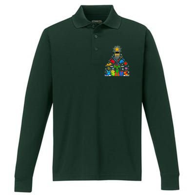 Hockey Christmas Tree Performance Long Sleeve Polo