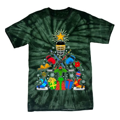 Hockey Christmas Tree Tie-Dye T-Shirt