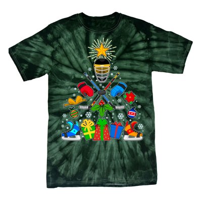 Hockey Christmas Tree Tie-Dye T-Shirt