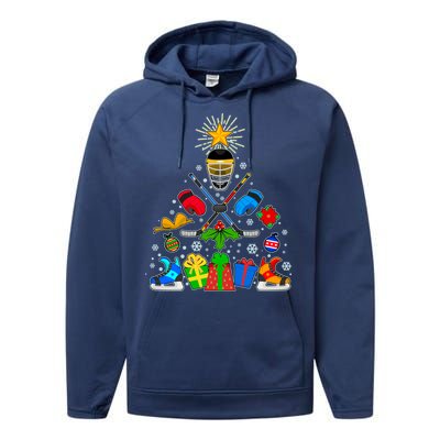 Hockey Christmas Tree Performance Fleece Hoodie