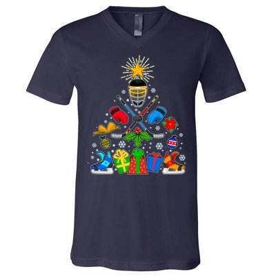 Hockey Christmas Tree V-Neck T-Shirt