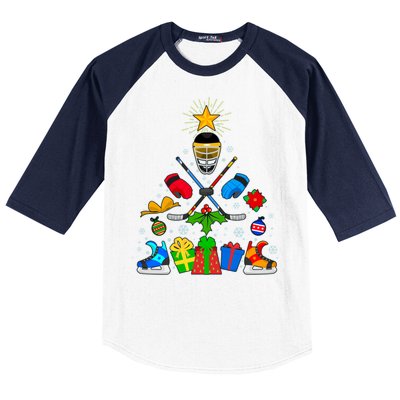 Hockey Christmas Tree Baseball Sleeve Shirt