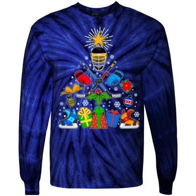 Hockey Christmas Tree Tie-Dye Long Sleeve Shirt