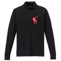 Hockey Dabbing Santa Performance Long Sleeve Polo