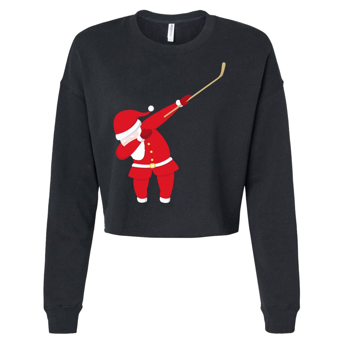 Hockey Dabbing Santa Cropped Pullover Crew