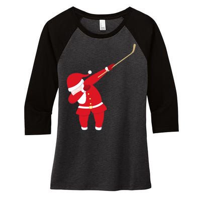 Hockey Dabbing Santa Women's Tri-Blend 3/4-Sleeve Raglan Shirt