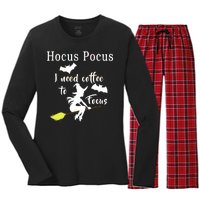 Hocus Pocus I Need Coffee To Focus Women's Long Sleeve Flannel Pajama Set 