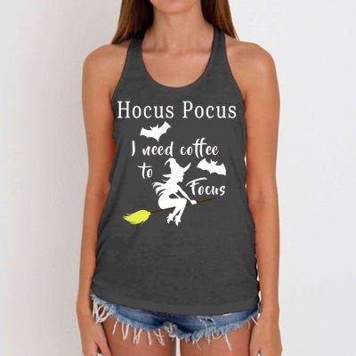 Hocus Pocus I Need Coffee To Focus Women's Knotted Racerback Tank