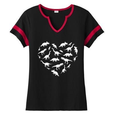 Heart Of Dinosaurs Valentine's Day Ladies Halftime Notch Neck Tee