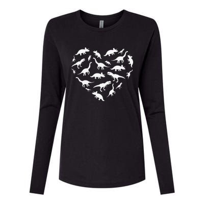 Heart Of Dinosaurs Valentine's Day Womens Cotton Relaxed Long Sleeve T-Shirt