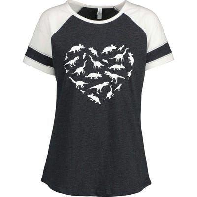 Heart Of Dinosaurs Valentine's Day Enza Ladies Jersey Colorblock Tee