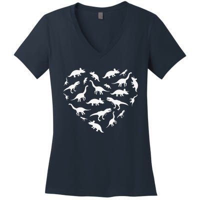 Heart Of Dinosaurs Valentine's Day Women's V-Neck T-Shirt