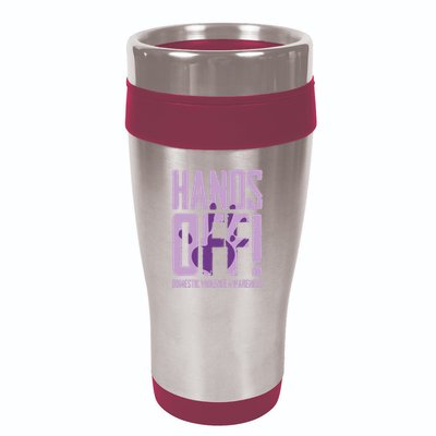 Hands Off Domestic Violence Awareness 16oz Travel Tumbler