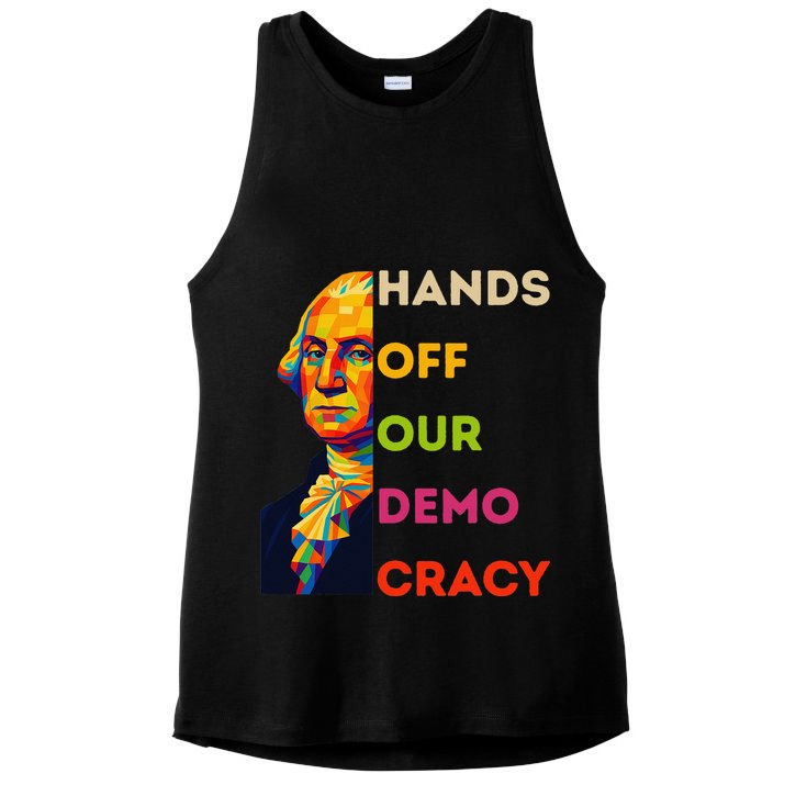 Hands Off Democracy Security Protest George Washington USA Ladies PosiCharge Tri-Blend Wicking Tank