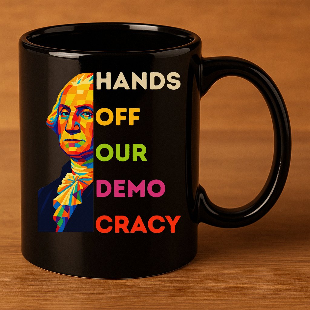 Hands Off Democracy Security Protest George Washington USA 11oz C Handle Ceramic Mug