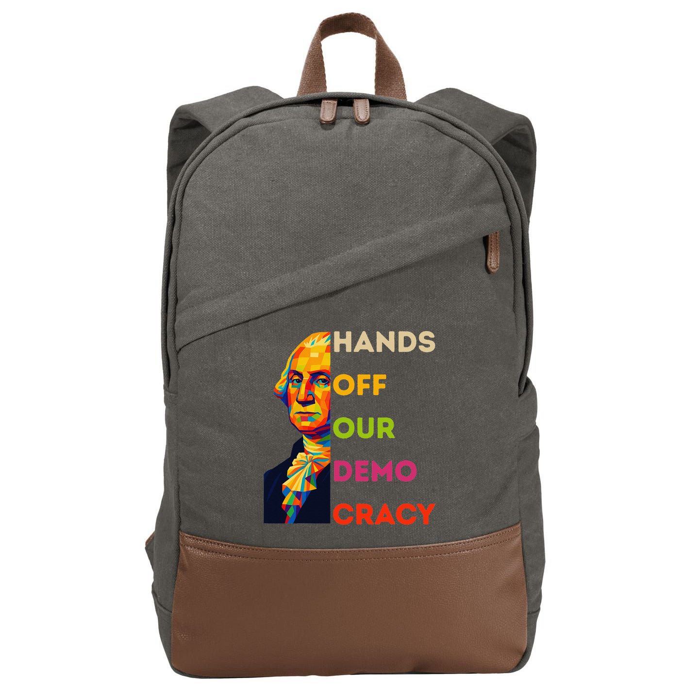 Hands Off Democracy Security Protest George Washington USA Cotton Canvas Backpack